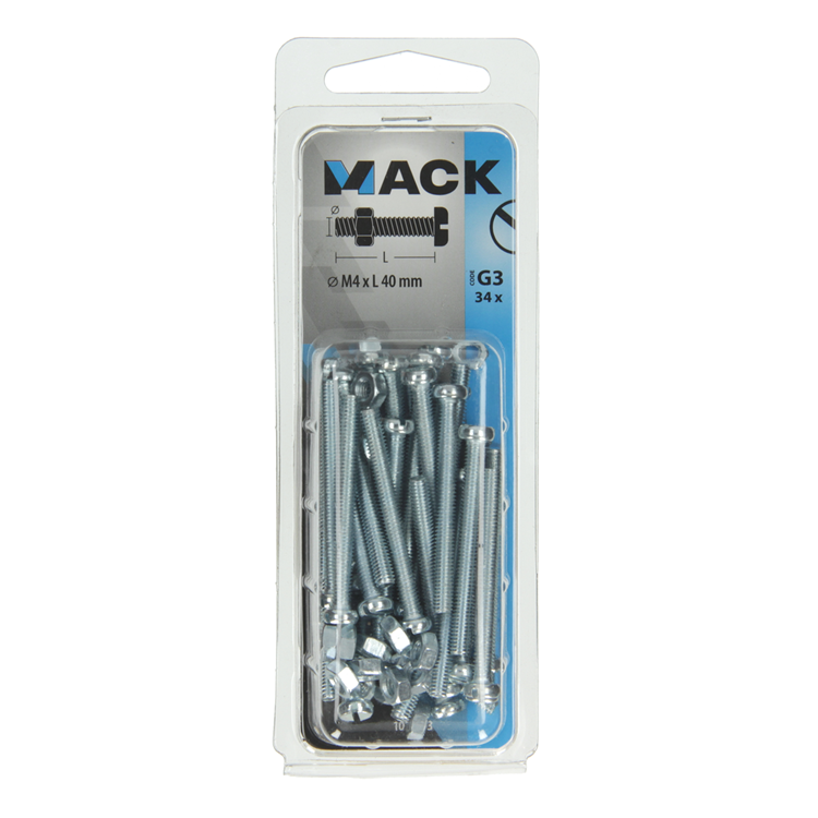 Load image into Gallery viewer, Mack 1018093 - metaalschroef cyl. kop + moer verz. 34 st m4 x 40 mm | 5 stuks

