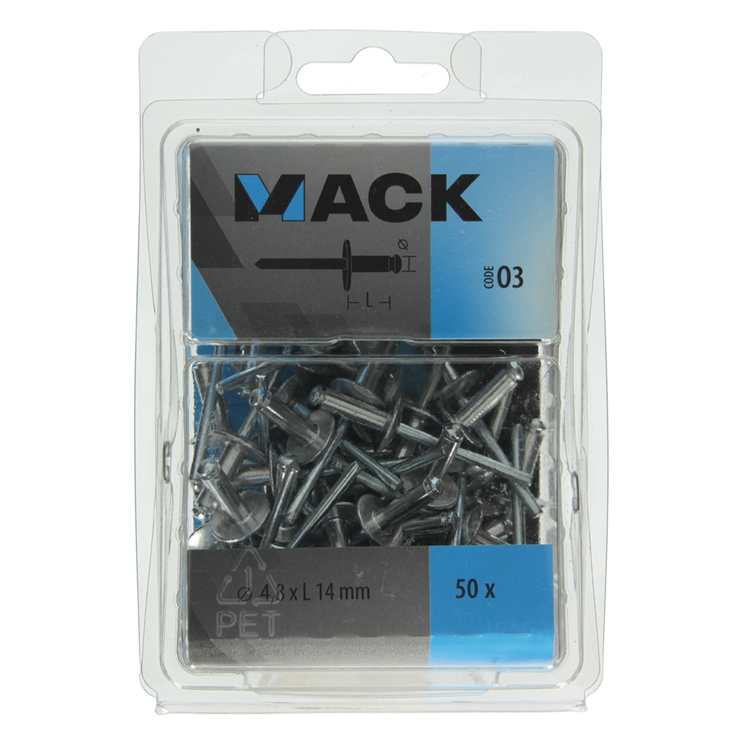 Load image into Gallery viewer, Mack 1020319 - 50 blindnieten alu brede kop 4,8x14mm | 3 stuks

