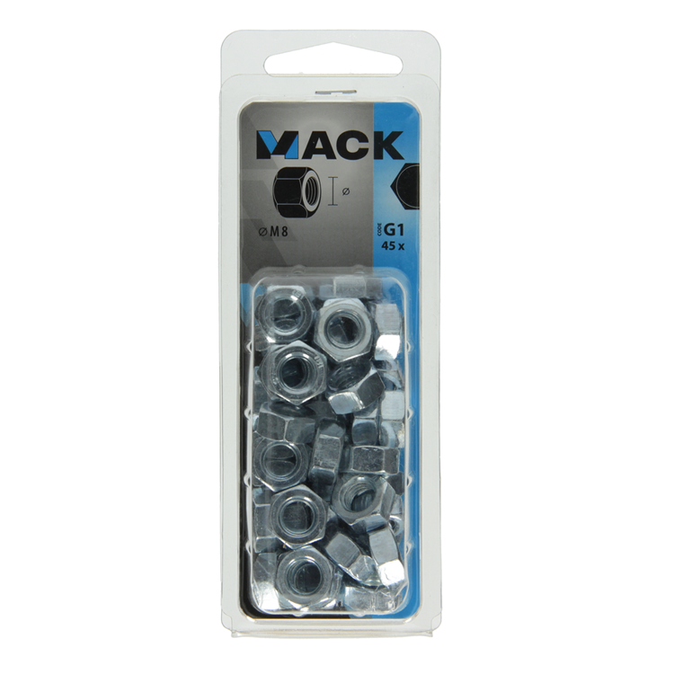 Load image into Gallery viewer, Mack 1018111 - zeskant moer staal verzinkt 45 st m 8 | 5 stuks
