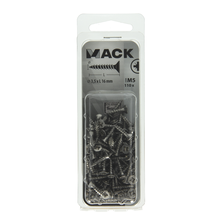 Load image into Gallery viewer, Mack 1019981 - spaanplaatschroef vz kop rvs 110 st 3,5 x 16 mm | 5 stuks
