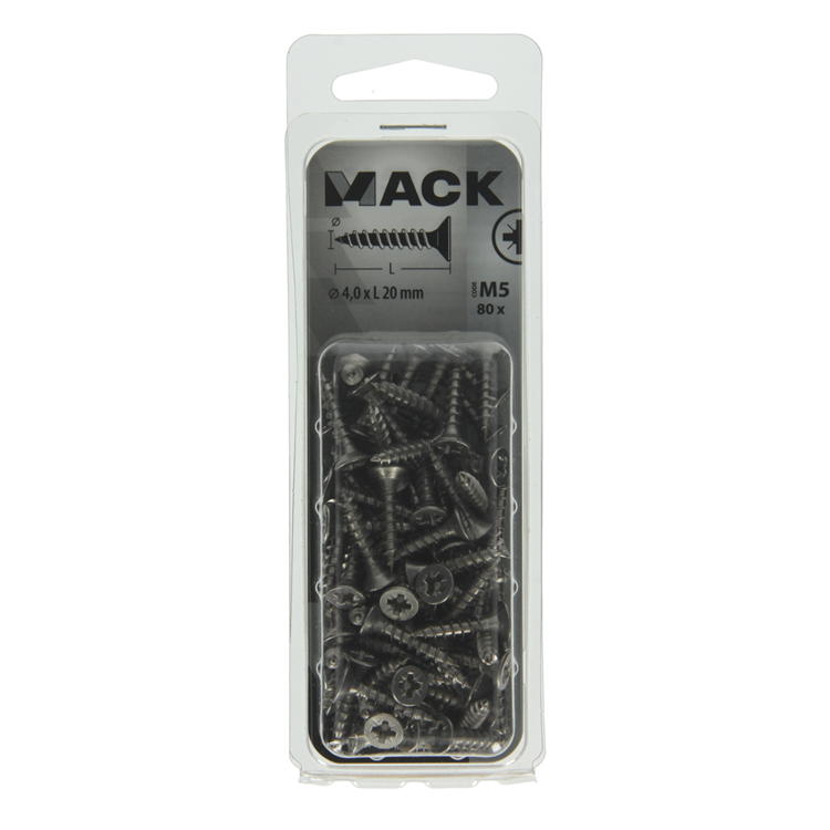 Load image into Gallery viewer, Mack 1019986 - spaanplaatschroef vz kop rvs 80 st 4,0 x 20 mm | 5 stuks
