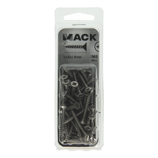Mack 1019988 - spaanplaatschroef vz kop rvs 60 st 4,0 x 30 mm | 5 stuks