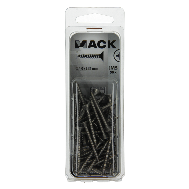 Load image into Gallery viewer, Mack 1019989 - spaanplaatschroef vz kop rvs 50 st 4,0 x 35 mm | 5 stuks
