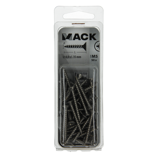 Mack 1019989 - spaanplaatschroef vz kop rvs 50 st 4,0 x 35 mm | 5 stuks