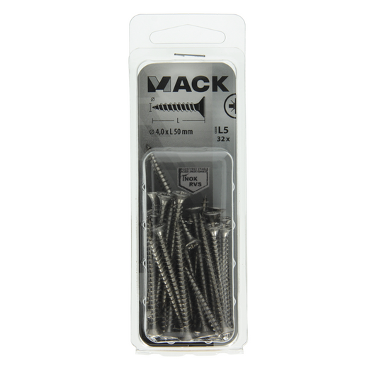Mack 1019992 - spaanplaatschroef vz kop rvs 32 st 4,0 x 50 mm | 5 stuks