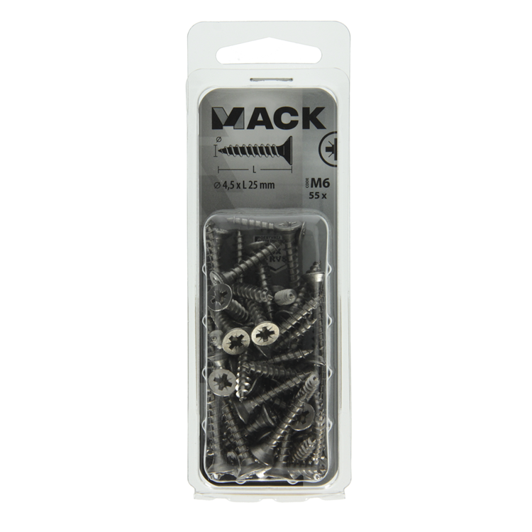 Load image into Gallery viewer, Mack 1019993 - spaanplaatschroef vz kop rvs 55 st 4,5 x 25 mm | 5 stuks
