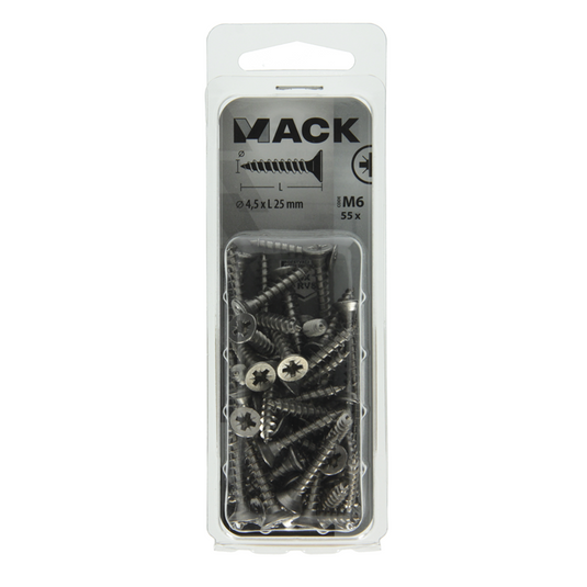 Mack 1019993 - spaanplaatschroef vz kop rvs 55 st 4,5 x 25 mm | 5 stuks