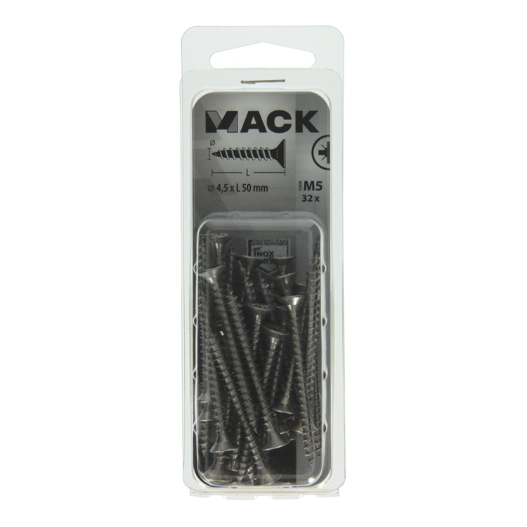 Load image into Gallery viewer, Mack 1019996 - spaanplaatschroef vz kop rvs 32 st 4,5 x 50 mm | 5 stuks
