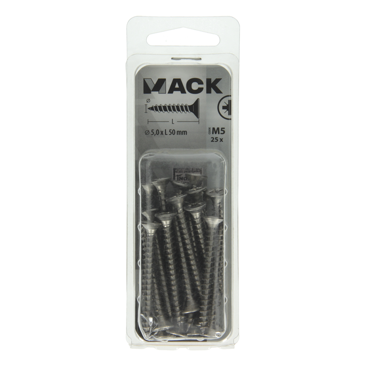 Load image into Gallery viewer, Mack 1019999 - spaanplaatschroef vz kop rvs 25 st 5,0 x 50 mm | 5 stuks
