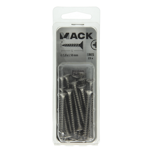 Mack 1019999 - spaanplaatschroef vz kop rvs 25 st 5,0 x 50 mm | 5 stuks