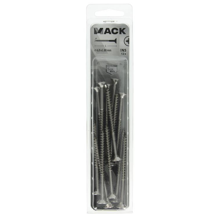 Load image into Gallery viewer, Mack 1020005 - spaanplaatschroef vz kop rvs 12 st 6,0 x 80 mm | 5 stuks
