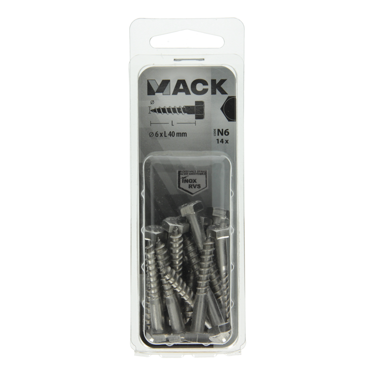Load image into Gallery viewer, Mack 1020008 - houtdraadbout roestvrijstaal 14 st 6 x 40 mm | 5 stuks
