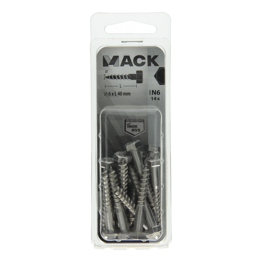 Mack 1020008 - houtdraadbout roestvrijstaal 14 st 6 x 40 mm | 5 stuks