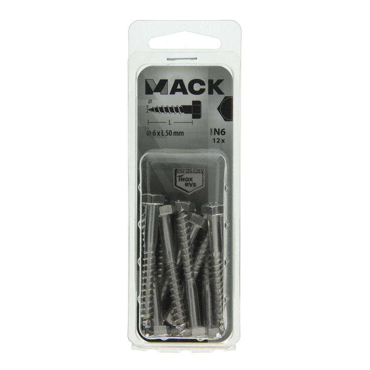 Load image into Gallery viewer, Mack 1020009 - houtdraadbout roestvrijstaal 12 st 6 x 50 mm | 5 stuks
