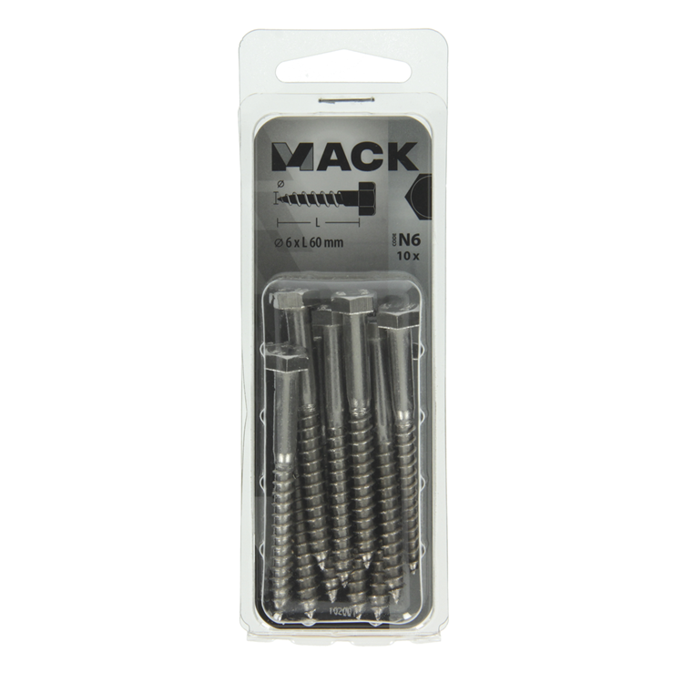 Load image into Gallery viewer, Mack 1020010 - houtdraadbout roestvrijstaal 10 st 6 x 60 mm | 5 stuks
