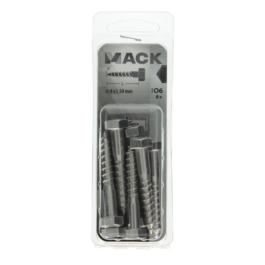 Mack 1020012 - houtdraadbout roestvrijstaal 8 st 8 x 50 mm | 5 stuks