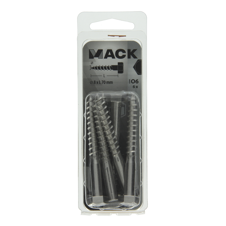Afbeelding laden in galerijviewer, Mack 1020014 - houtdraadbout roestvrijstaal 6 st 8 x 70 mm | 5 stuks
