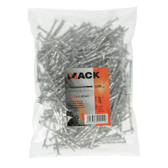 Mack 1020060 - getorste nagel platte kop vz 1000 gr 3,0 x 60 mm | 10 stuks