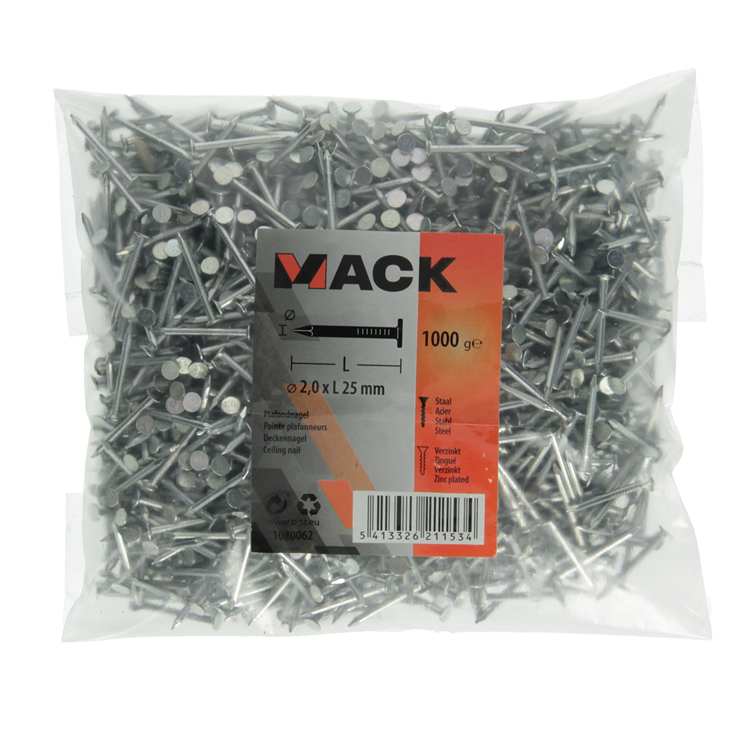 Load image into Gallery viewer, Mack 1020062 - plafondnagel verzinkt 1000 gr 2,0 x 25 mm | 10 stuks
