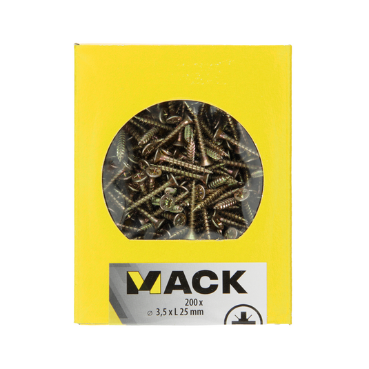 Mack 1020083 - spaanplaatschroef vz kop geel vz 200 st 3,5 x 25 mm | 5 stuks