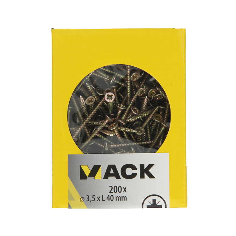 Load image into Gallery viewer, Mack 1020086 - spaanplaatschroef vz kop geelvz 200 st 3,5 x 40 mm | 5 stuks
