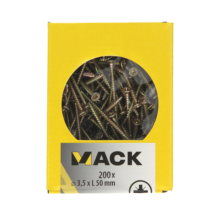 Afbeelding laden in galerijviewer, Mack 1020088 - spaanplaatschroef vz kop geel vz 200 st 3,5 x 50 mm | 5 stuks
