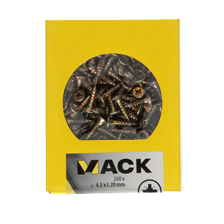 Afbeelding laden in galerijviewer, Mack 1020100 - spaanplaatschroef vz kop geel vz 200 st 4,5 x 20 mm | 5 stuks
