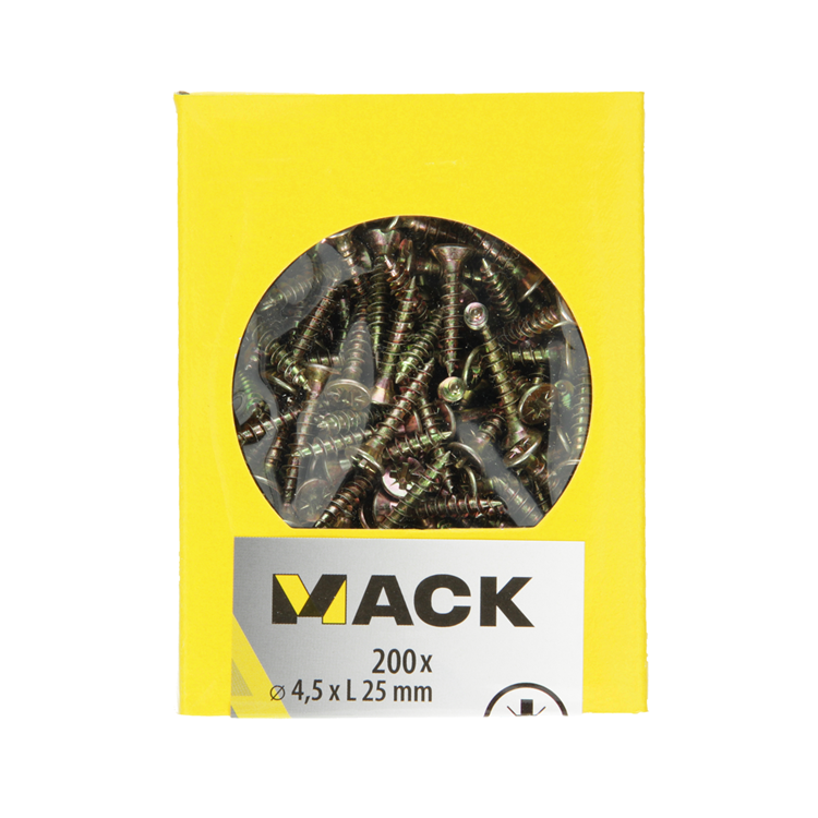 Load image into Gallery viewer, Mack 1020101 - spaanplaatschroef vz kop geel vz 200 st 4,5 x 25 mm | 5 stuks
