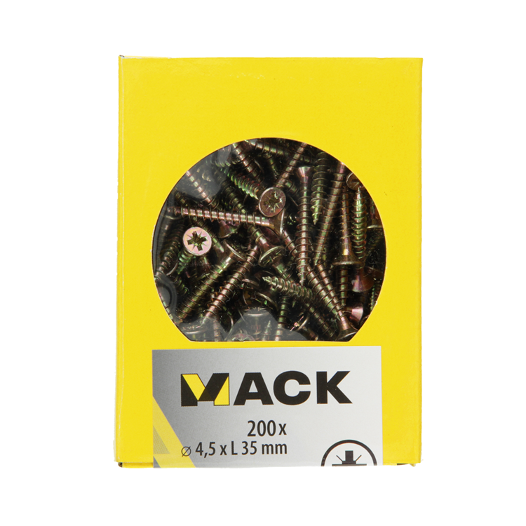 Load image into Gallery viewer, Mack 1020103 - spaanplaatschroef vz kop geel vz 200 st 4,5 x 35 mm | 5 stuks

