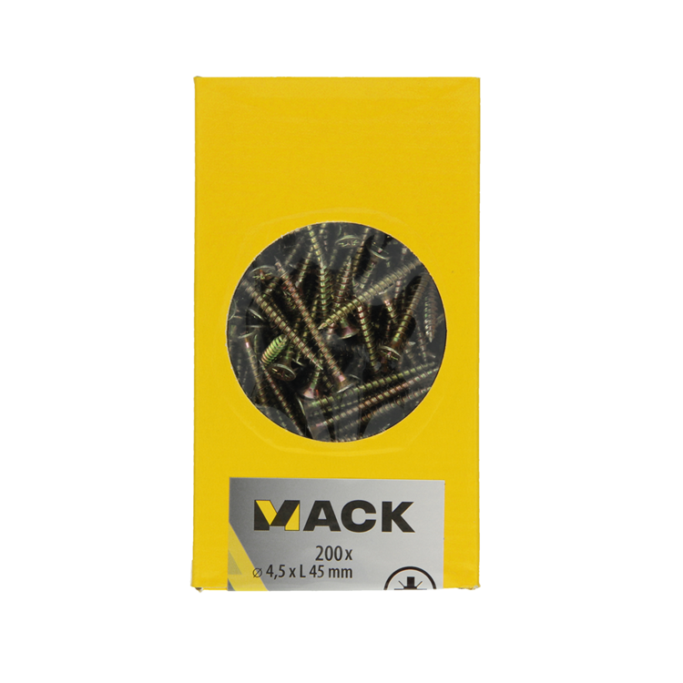 Load image into Gallery viewer, Mack 1020105 - spaanplaatschroef vz kop geel vz 200 st 4,5 x 45 mm | 3 stuks
