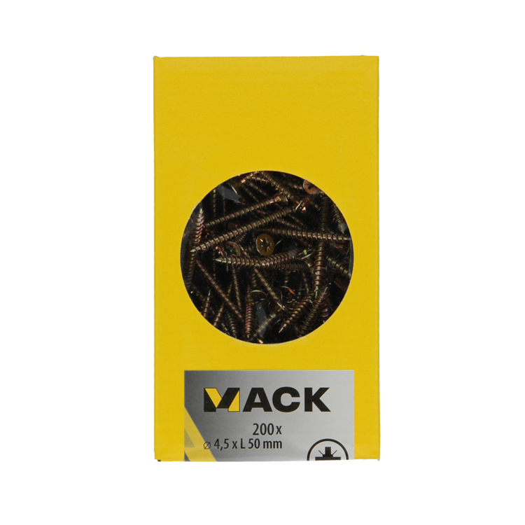 Load image into Gallery viewer, Mack 1020106 - spaanplaatschroef vz kop geel vz 200 st 4,5 x 50 mm | 2 stuks
