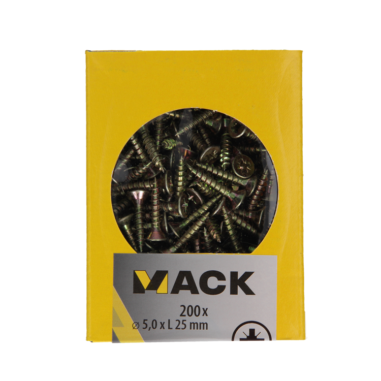Load image into Gallery viewer, Mack 1020110 - spaanplaatschroef vz kop geel vz 200 st 5,0 x 25 mm | 5 stuks
