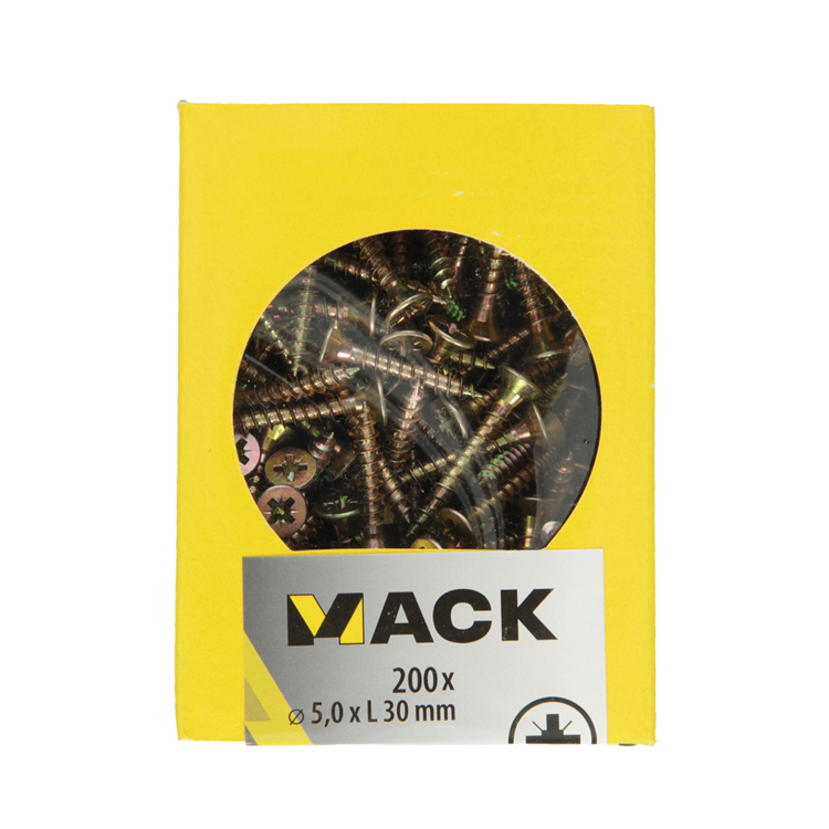 Load image into Gallery viewer, Mack 1020111 - spaanplaatschroef vz kop geel vz 200 st 5,0 x 30 mm | 5 stuks
