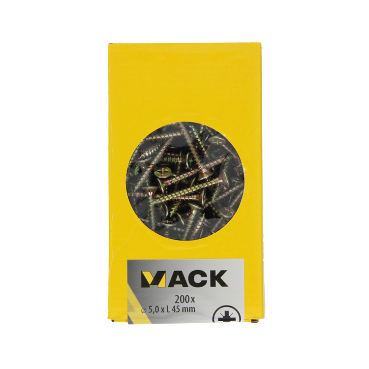 Load image into Gallery viewer, Mack 1020114 - spaanplaatschroef vz kop geel vz 200 st 5,0 x 45 mm | 3 stuks
