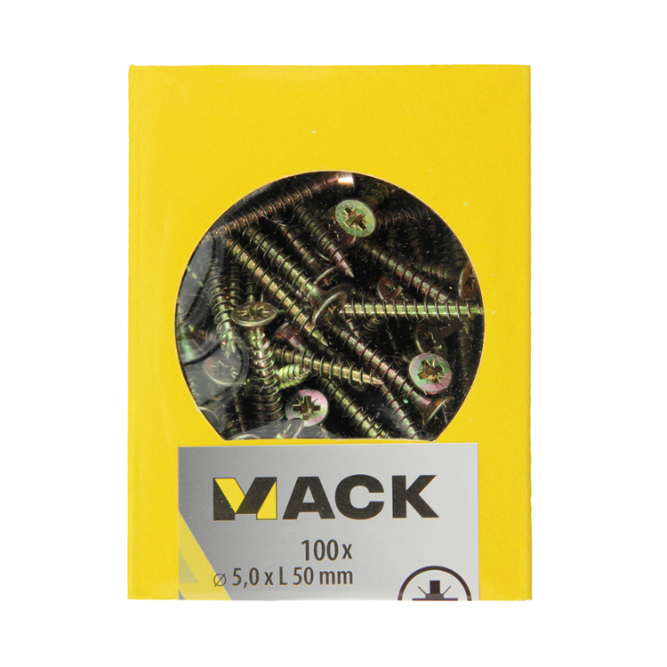 Load image into Gallery viewer, Mack 1020115 - spaanplaatschroef vz kop geel vz 100 st 5,0 x 50 mm | 5 stuks
