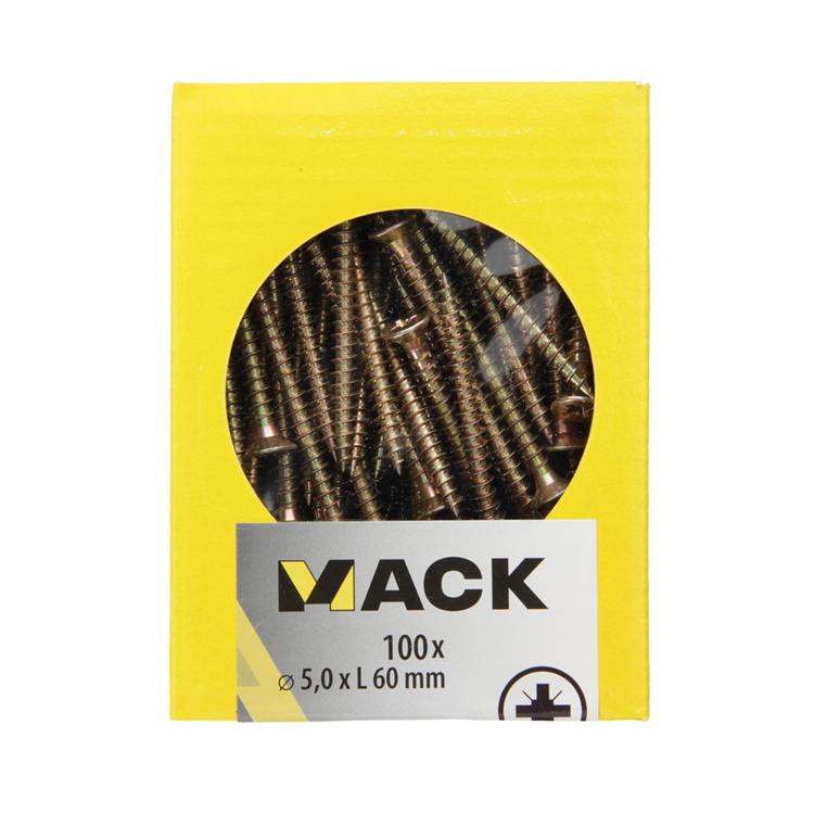 Load image into Gallery viewer, Mack 1020116 - spaanplaatschroef vz kop geelvz 100 st 5,0 x 60 mm | 5 stuks
