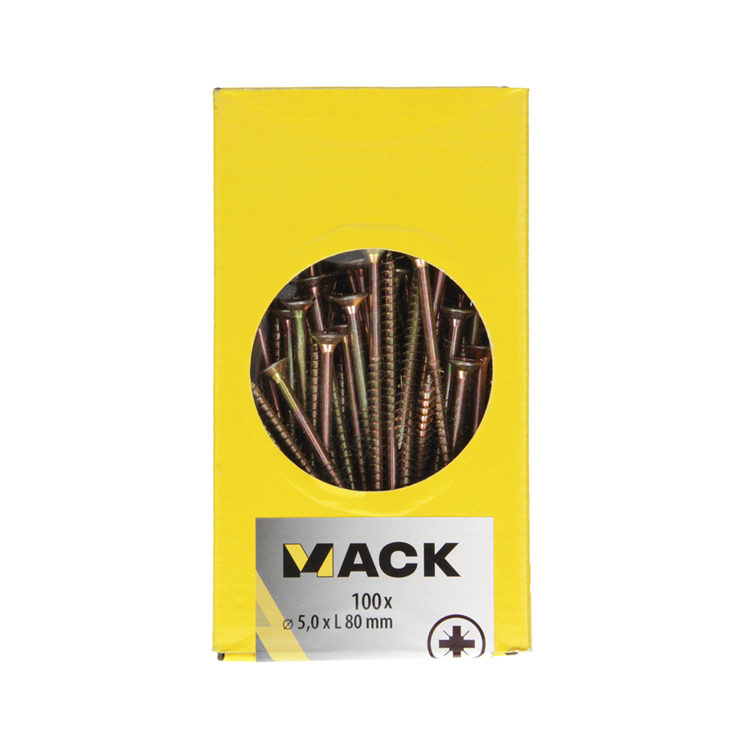 Load image into Gallery viewer, Mack 1020118 - spaanplaatschroef vz kop geelvz 100 st 5,0 x 80 mm | 3 stuks
