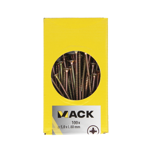 Mack 1020118 - spaanplaatschroef vz kop geelvz 100 st 5,0 x 80 mm | 3 stuks
