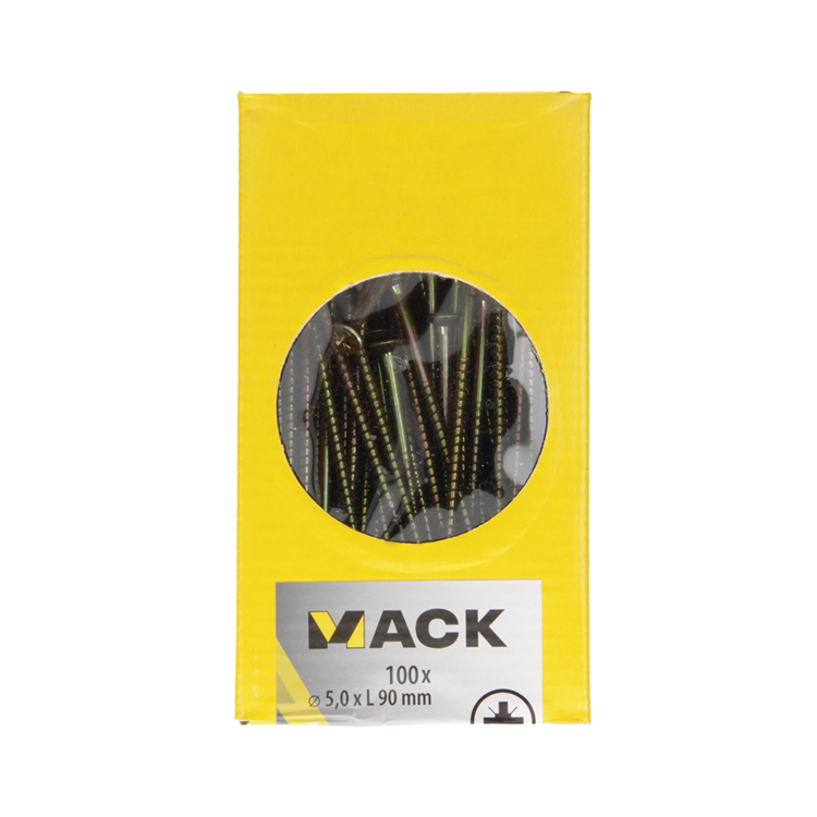 Afbeelding laden in galerijviewer, Mack 1020119 - spaanplaatschroef vz kop geel vz 100 st 5,0 x 90 mm | 2 stuks
