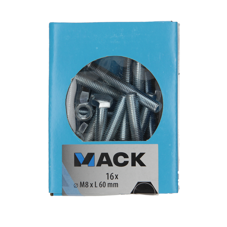 Afbeelding laden in galerijviewer, Mack 1020222 - tapbout + moer verzinkt 16 st m8 x 60 mm | 5 stuks
