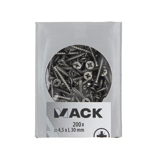 Mack 1020238 - spaanplaatschroef vz kop inox a2 200 st 4,5 x 30 mm | 2 stuks