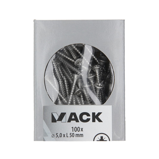Mack 1020245 - spaanplaatschroef vz kop inox a2 100 st 5,0 x 50 mm | 2 stuks