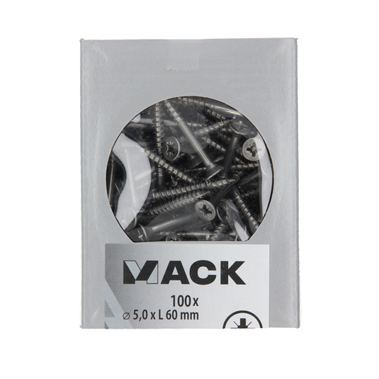 Mack 1020246 - spaanplaatschroef vz kop inox a2 100 st 5,0 x 60 mm | 2 stuks