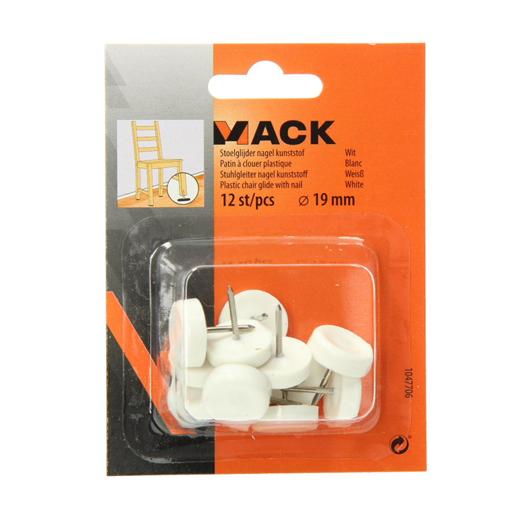 Load image into Gallery viewer, Mack 1047706 - stoelglijder nagel kunststof wit ø 19 mm 12 st pcs | 6 stuks
