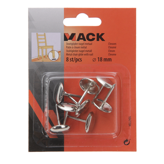 Mack 1047784 - stoelglijder nagel metaal chroom ø 18 mm 8 st pcs | 6 stuks