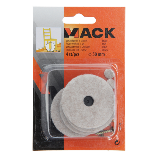 Mack 1048772 - versterkte vilt + schroef bruin ø 50 mm 4 st pcs | 6 stuks