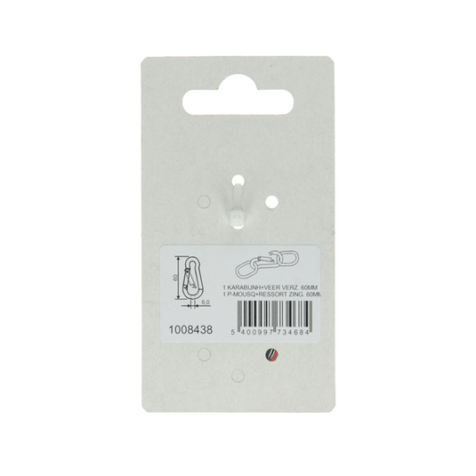 Mack 1008438 - 1 karabijnhaak + veer 6 x 60mm verzinkt | 10 stuks