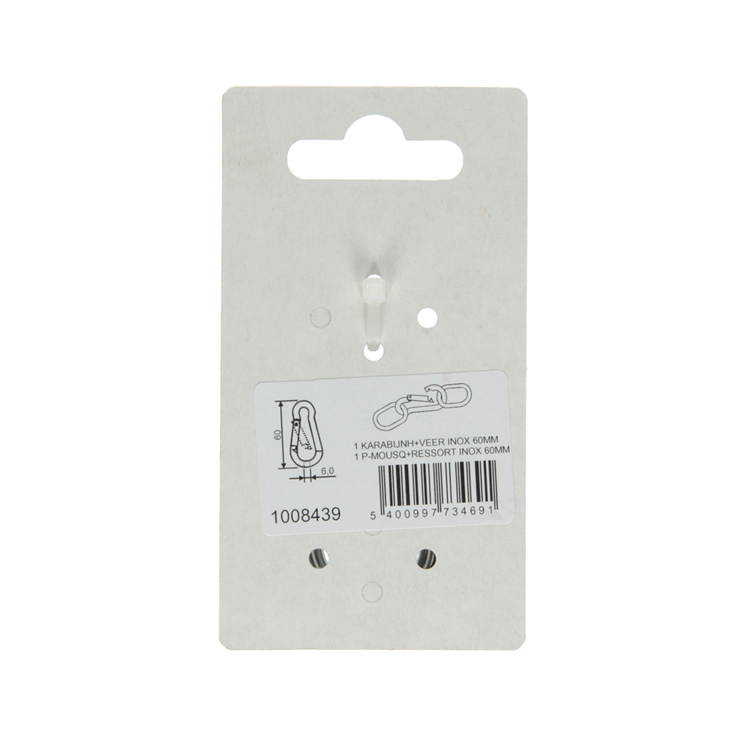 Load image into Gallery viewer, Mack 1008439 - 1 karabijnhaak + veer 6 x 60mm inox | 10 stuks
