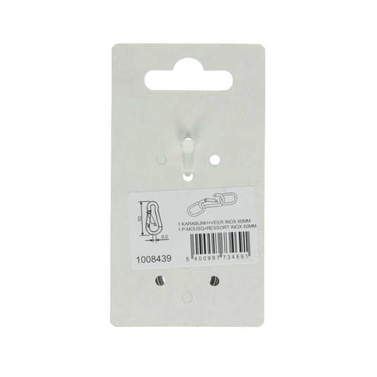 Mack 1008439 - 1 karabijnhaak + veer 6 x 60mm inox | 10 stuks