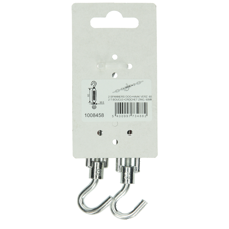 Afbeelding laden in galerijviewer, Mack 1008458 - 2 spanners oog + haak m6 x 60mm verzinkt | 10 stuks
